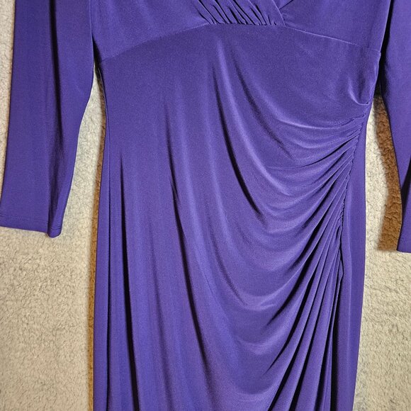 Ralph Lauren Purple Draped Jersey Long Sleeve Cocktail Dress Size 2 - Picture 8 of 14